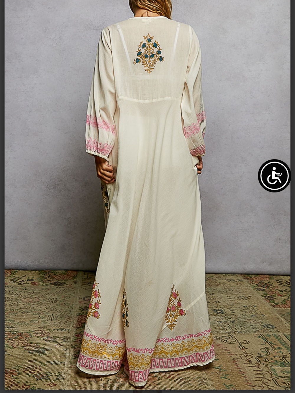 POL Boho Embroidered Cream Maxi Dress with Pink Accents - Picture 5 of 9